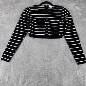 Good‎ American Crop Top Womens Black Size 1 Striped Long Sleeve Knit Pullover